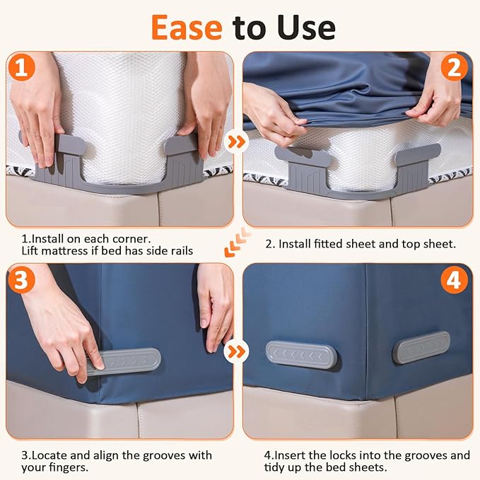 Bed Sheet Holders for Corners: 4Pcs Fitted Sheet Holder with Locks, Sheet Clips Fits Mattress, Upgrade Sheet Holders Keep Sheets Firm & Tight, Heavy Duty Sheet Fasteners