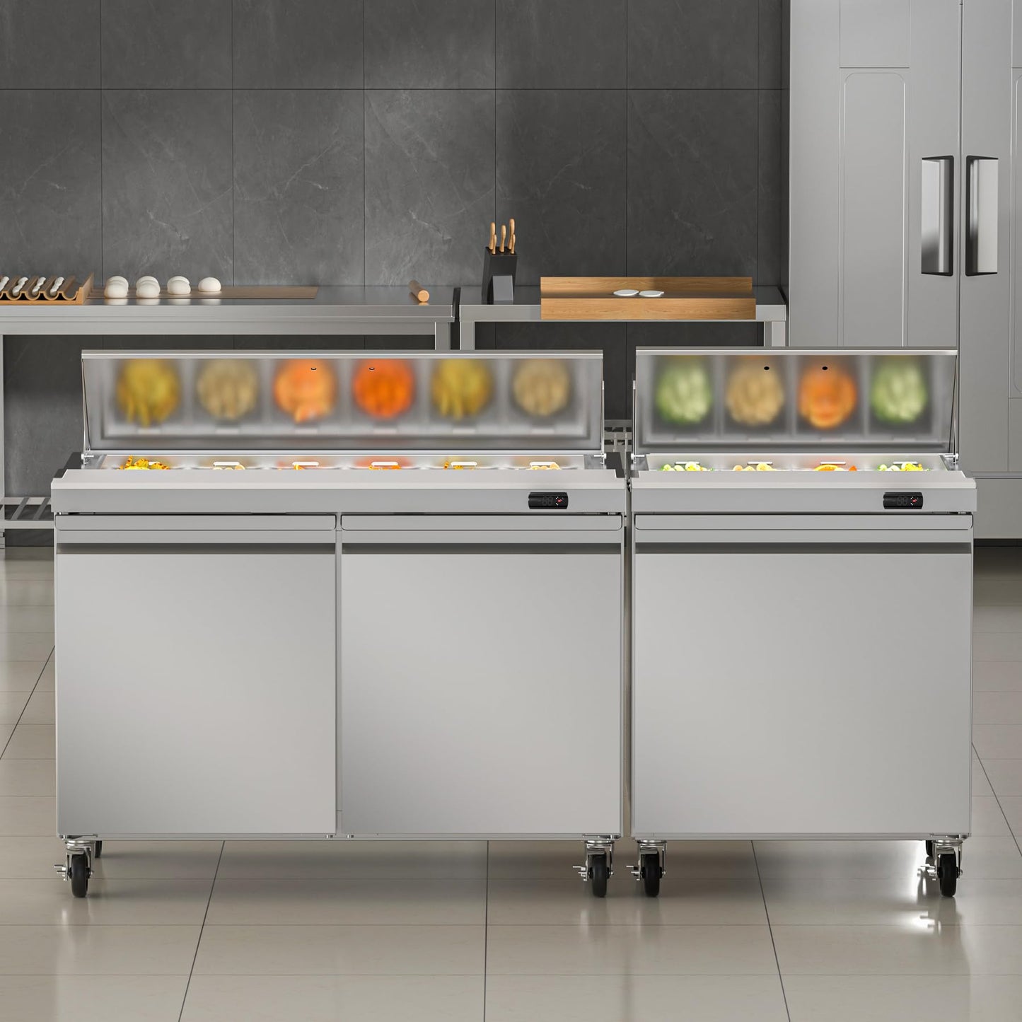 Rockitch 48" W Commercial Refrigerator Sandwich Salad Prep Table Refrigerator, 13.8 Cu.ft Stainless Steel Commercial Kitchen Refrigerated Equipment with 12 Pans for Restaurant, Bar, Shop, etc.