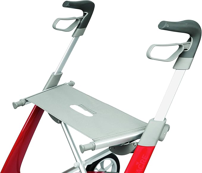 ByACRE Carbon Ultralight Rollator Walker With Organizer Bag, Wide Track, 18.5" x 24" Seat (W x H), Red