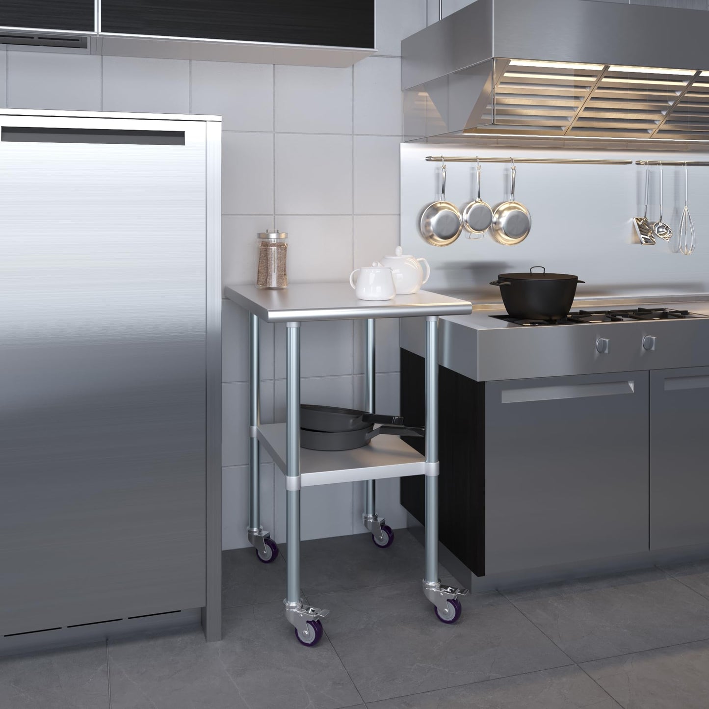 AmGood 30 in. x 24 in. Stainless Steel Work Table with Wheels | Metal Kitchen Food Prep Table | NSF