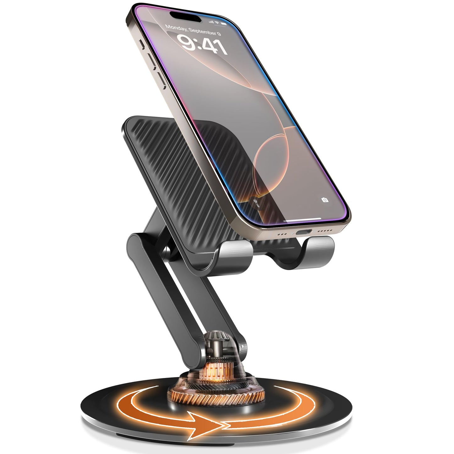 Cooper 360 Stand, Rotating Cell Phone Stand For Desk | Sturdy Metal Base, Foldable, Portable | Cell Phone Holder For Desk (Piano