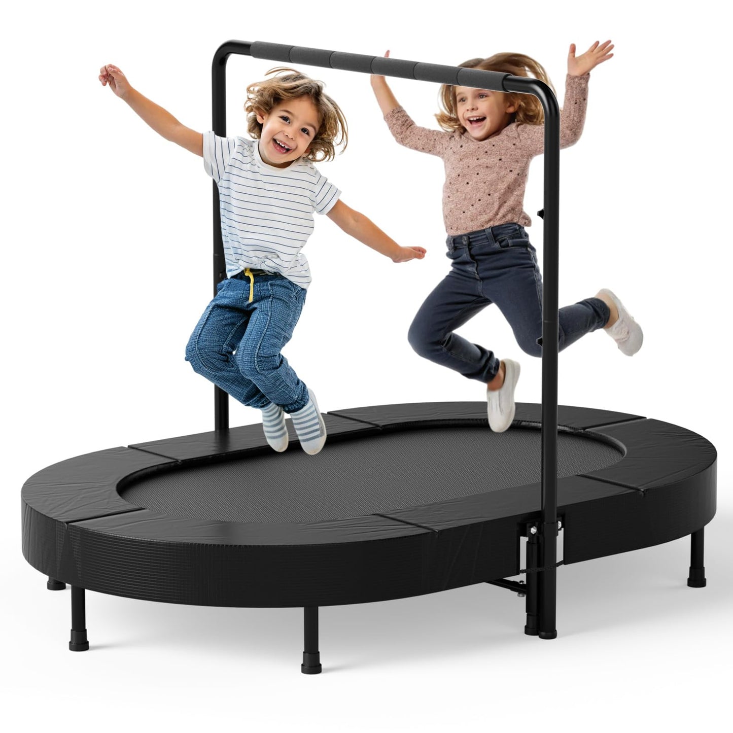 Kiivakii 36"x56" Indoor Trampoline for Kids, Foldable Trampolines with Adjustable Handle, Double Trampolines for Boy and Girl, Kids Exercise Trampoline, Black