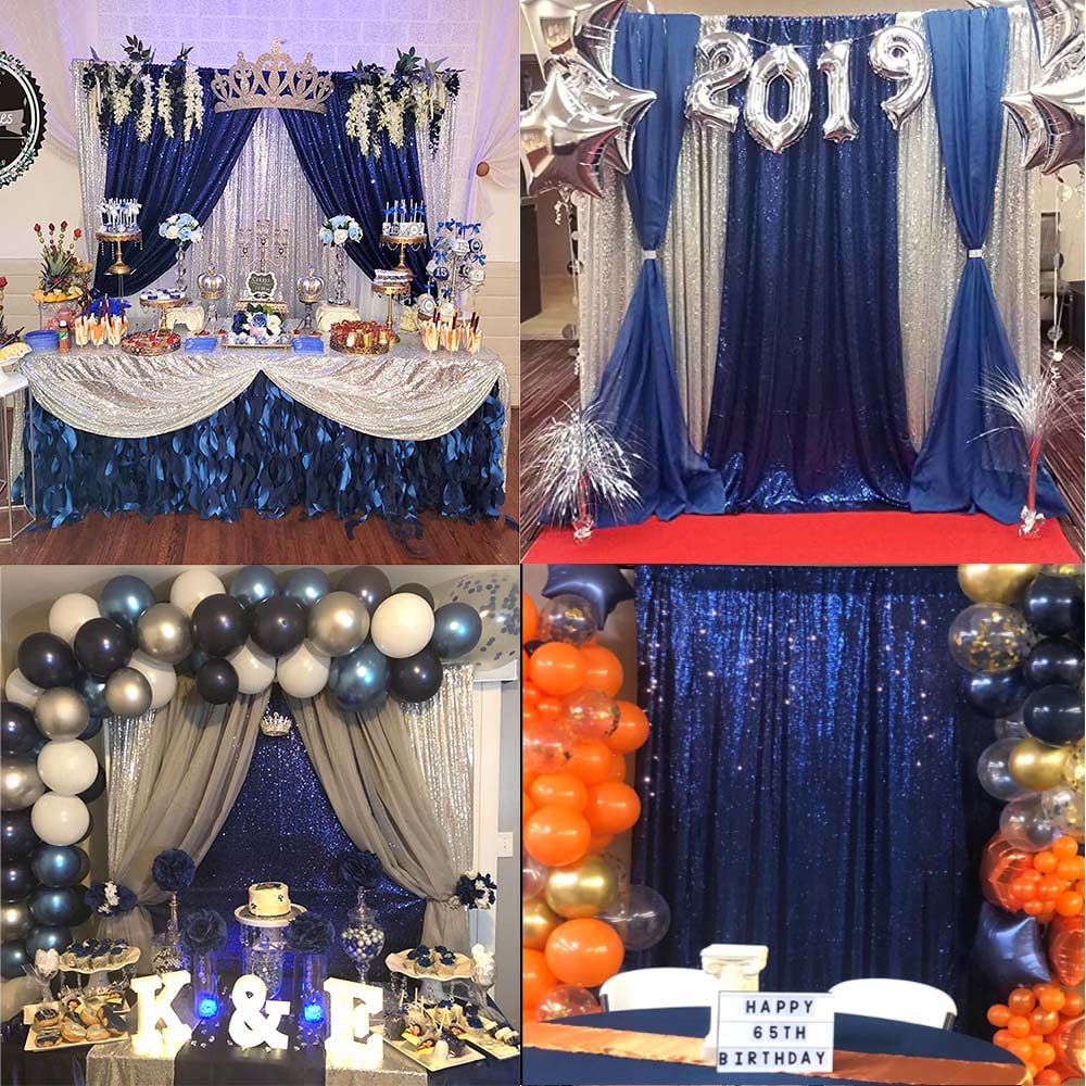 TCBESTO Navy Blue Sequin Backdrop Curtains Glitter Drapes 2FTx8FT 4 Panels for Wedding Birthday Party Decorations Bridal Baby Shower Party Supplies Sparkly Photography Background