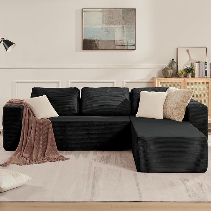 Furnify 40" Modular Upholstered Foam Couch, Upholstered Floor Sofa Couch with Pillow, Single Sofa for Bedroom Living Room, No Assembly Required (Corduroy Fabric, Black)