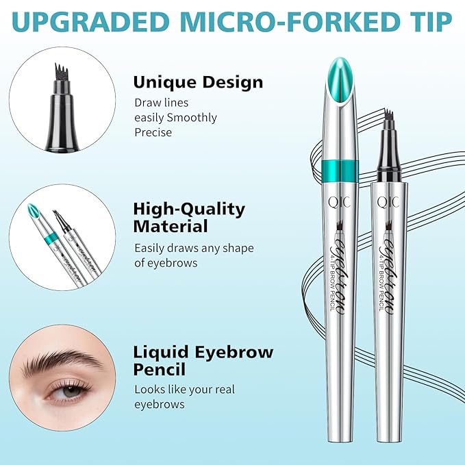 Microblading Eyebrow Pencil, Eyebrow Pen, Faux Brow Filling with 4-Fork-Tip Create Natural Hair-Like Brows Last All Day Makeup Brow Stylist Definer Waterproof (dark brown)