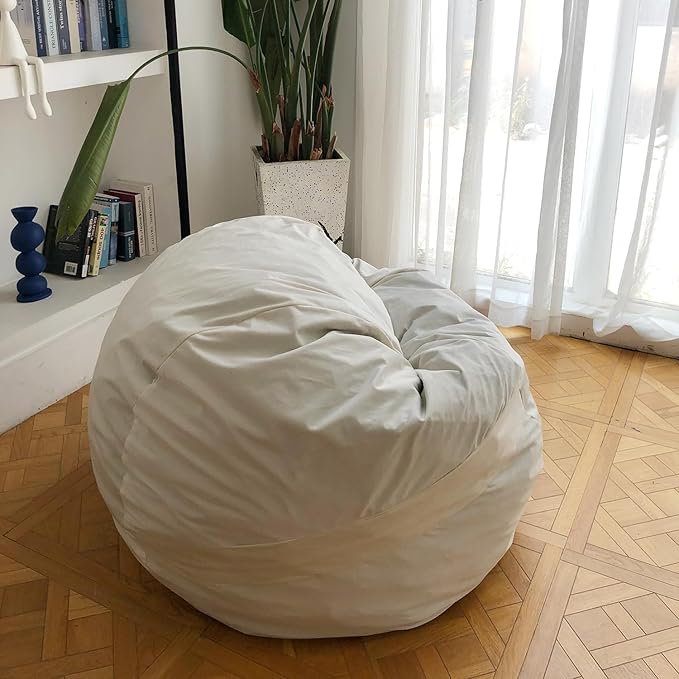 YuppieLife Large Foam Filled Bean Bag Chairs for Kids Teenagers Adults Living Room Gaming Relaxing 4F Machine Washable Lazy Sofa（Ivory