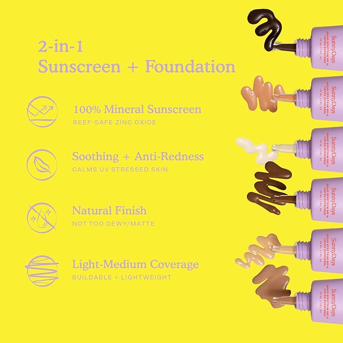 Tower 28 Beauty SunnyDays SPF 30 Tinted Sunscreen - For Sensitive Skin - 2-in-1 Facial Broad Spectrum UVA/UVB Protection + Foundation - Shade 35 POINT DUME - Medium with Neutral Undertones, 1 Fl Oz