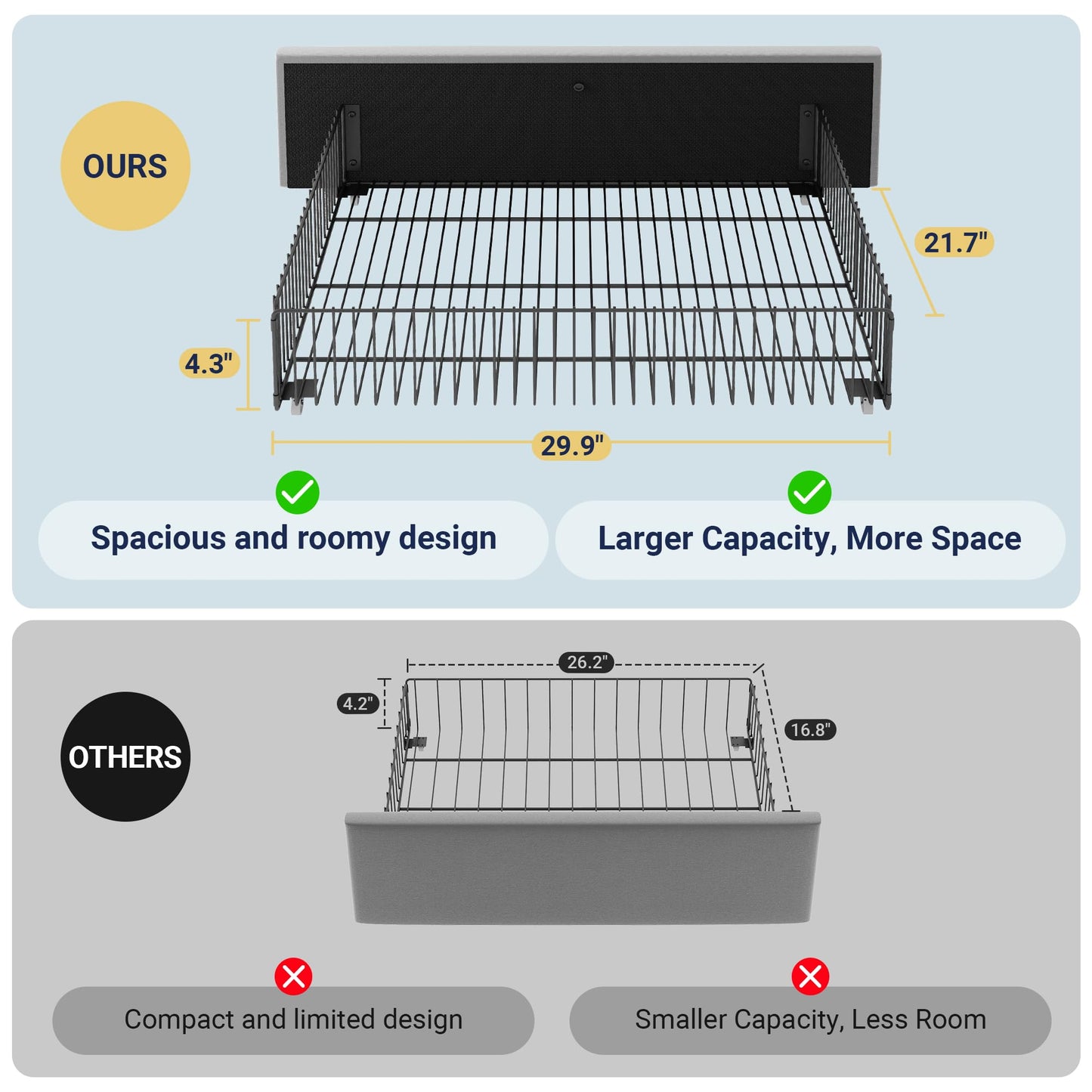 Allewie Modern Queen Size Platform Bed Frame with 4 Storage Drawers and Velvet Upholstered Headboard, Wooden Slats Support, Upholstered Mattress Foundation/No Box Spring Needed/Easy Assembly, Grey