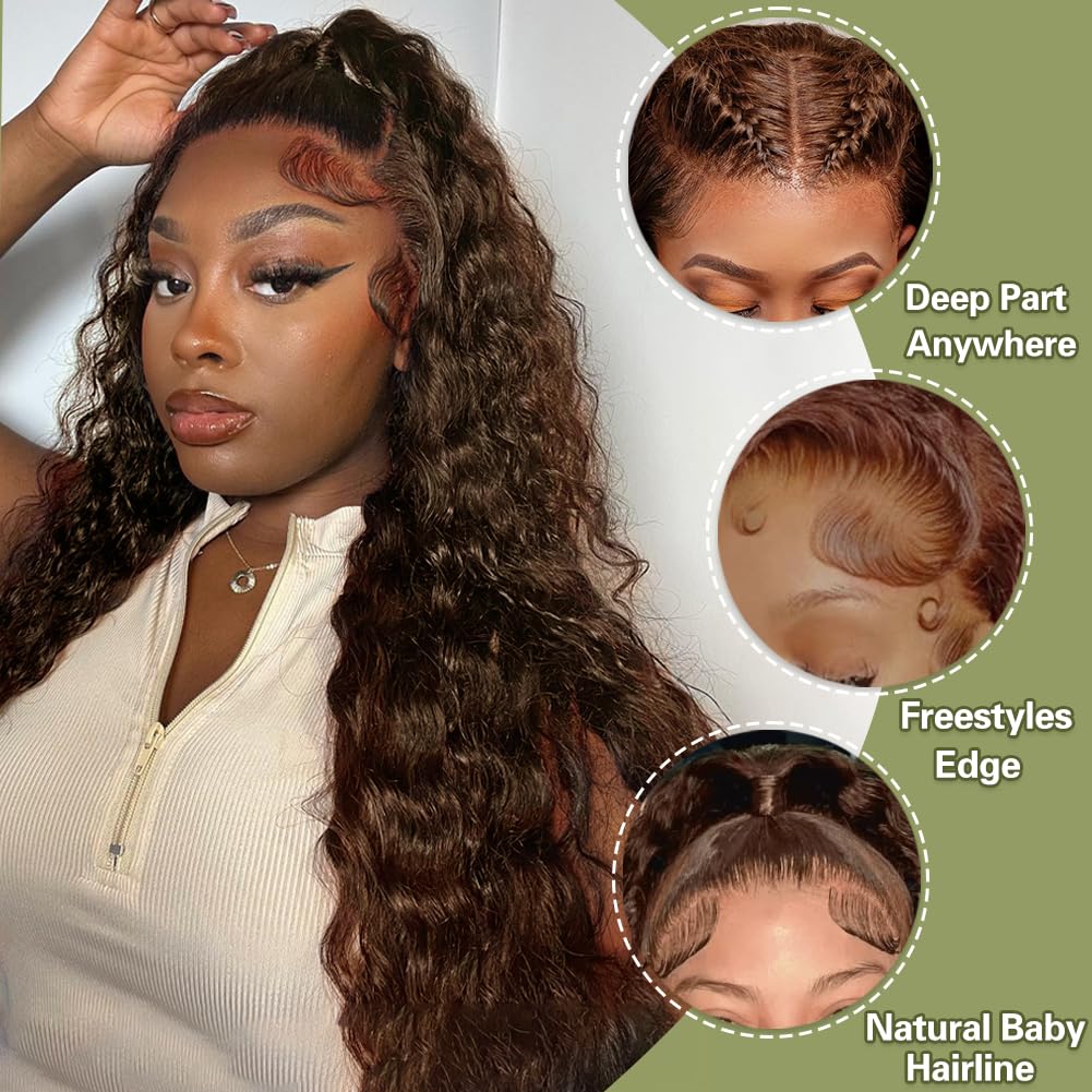 30 Inch Chocolate Brown Lace Front Wig Human Hair Pre Plucked Water Wave 13x4 Lace Front Wigs Human Hair For Women Hd Frontal We