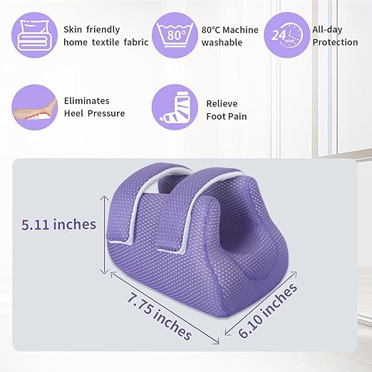 Ehucon 3D Heel Protectors Bed Sore Pillow Cushion for Pressure Sores,Foot Pillows Support Boot for Bedridden Patients Supplies（Purple Pack of 1）