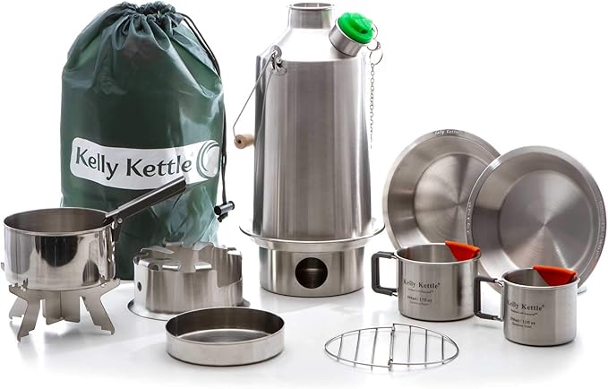 Kelly Kettle Ultimate Base Camp Kit – 54 oz Large Stainless Steel Camp Kettle, Lightweight Camping Kettle with Whistle, Ke...