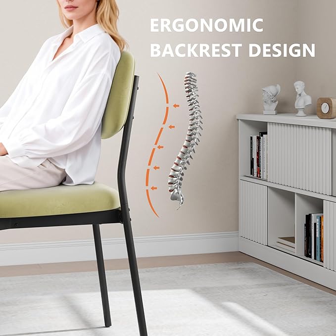 Einhomn Upholstered Dining Chairs Set of 4, Stackable Modern Dining Room Chairs, Kitchen Chairs w/Soft Velvet Backrest & Sturdy Metal Legs for Restaurant, Living Room, Light Green