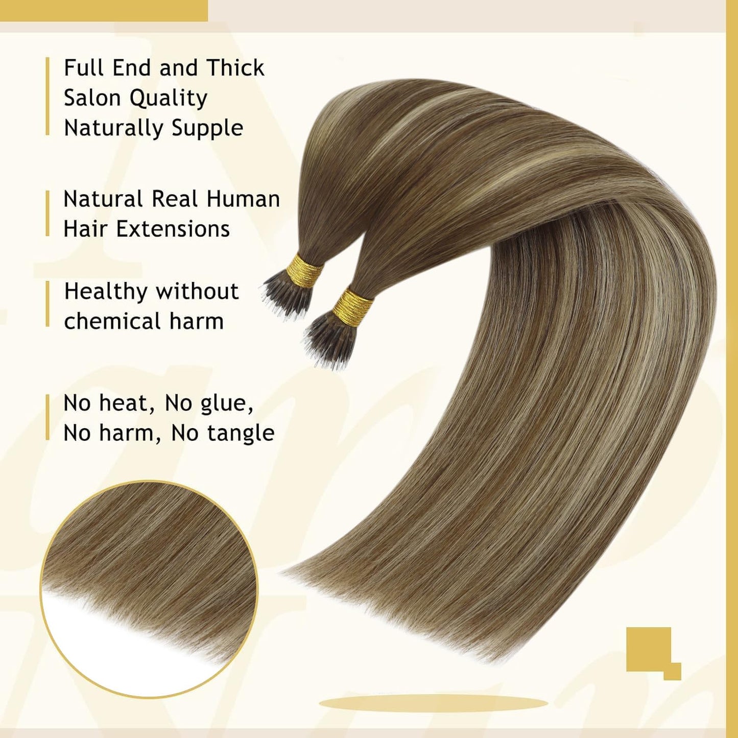 Sunny Hair Extensions Nano Bead Brown Balayage Nano Bead Hair Extensions Human Hair Medium Brown Balayage Platinum Blonde Invisi