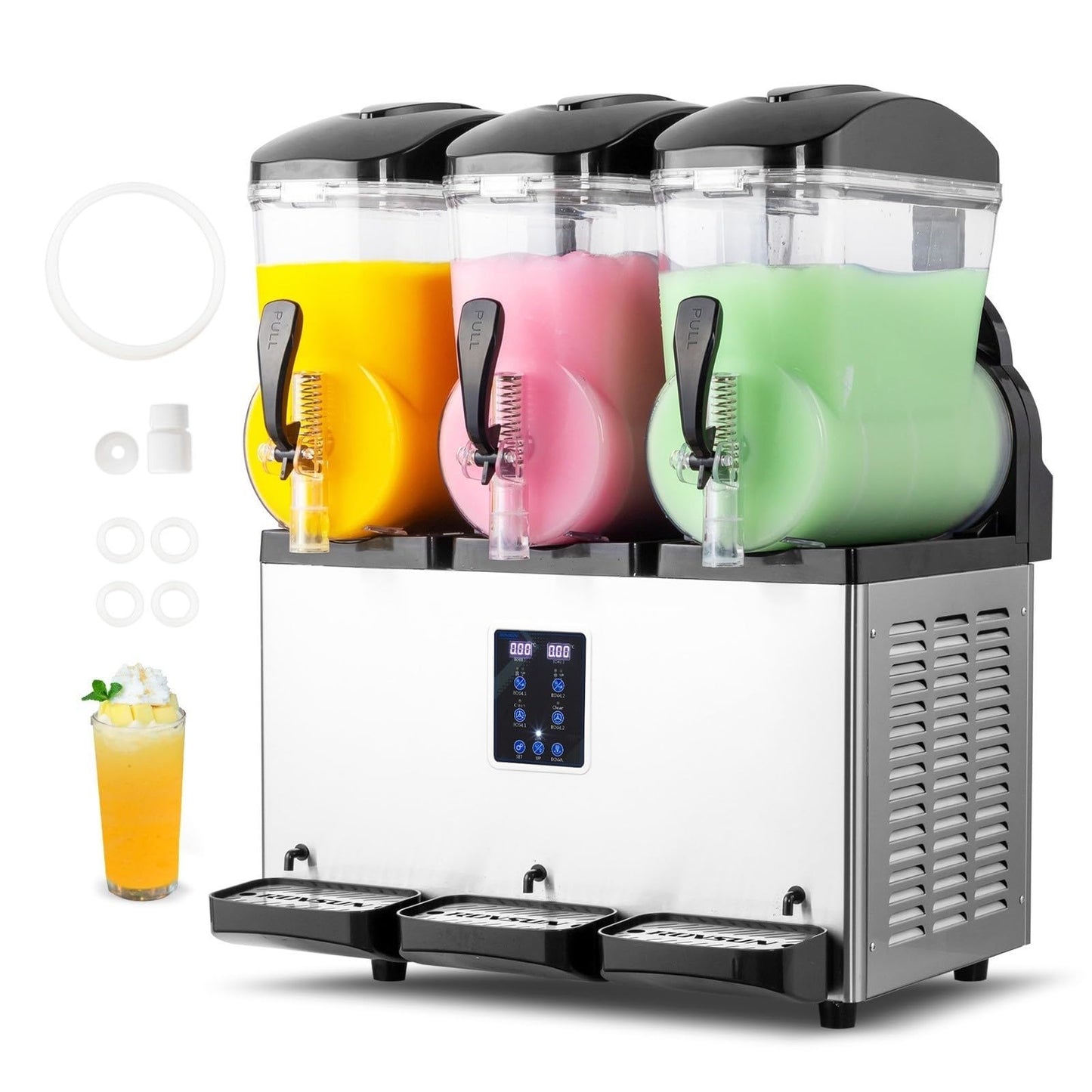 ROVSUN 12 Gallon/45L Commercial Slushy Machine Margarita Machine, 15L X 3 Tanks Slushie Machine Frozen Drink Machine Efficient Cooling Stainless Steel for Home Restaurant Bar Party Cafes 110V/60HZ