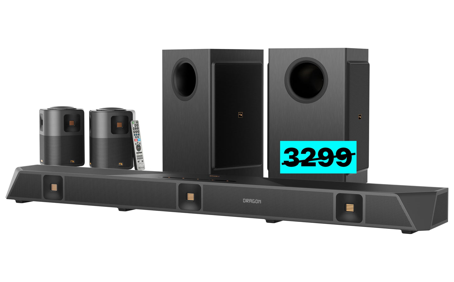 Nakamichi Dragon 11.4.6-Ch Surround System w Dolby Atmos/DTS:X Pro (Pro Cinema Engine), HiFi AMTs, Dual-Opposing 8" Subs, Bipolar Surr, 6 Discrete Height Ch, 3000 Watts Max Output. AVR-Grade Soundbar