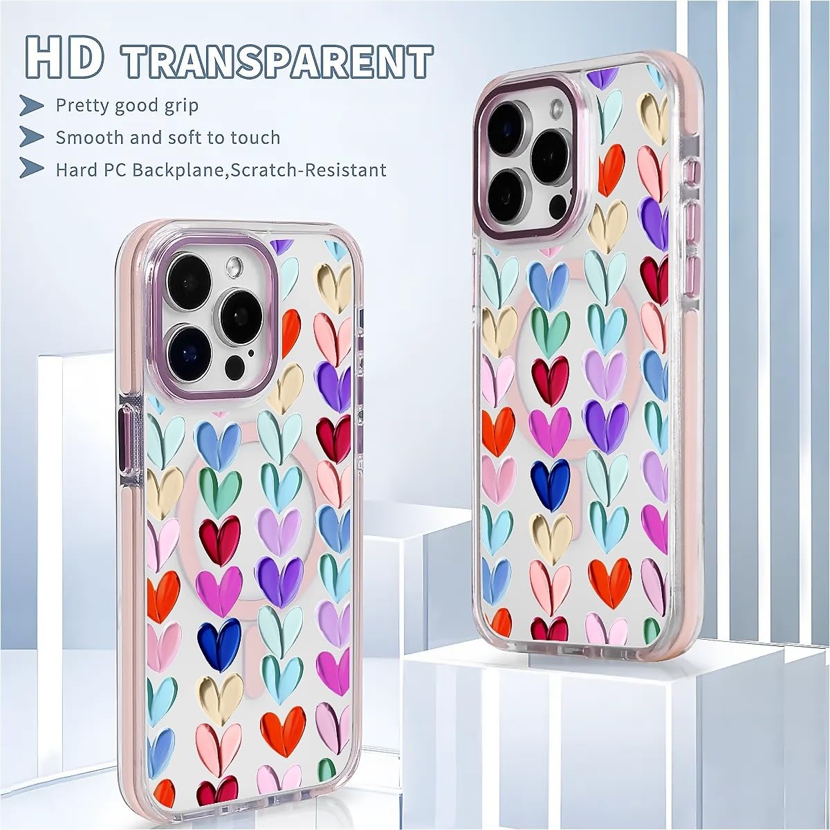 Tamefox For Iphone 16 Pro Clear Case, Campatible With Magsafe,Oil Painted Heart Soft Tpu Slim Magnetic For Women Girl Protective