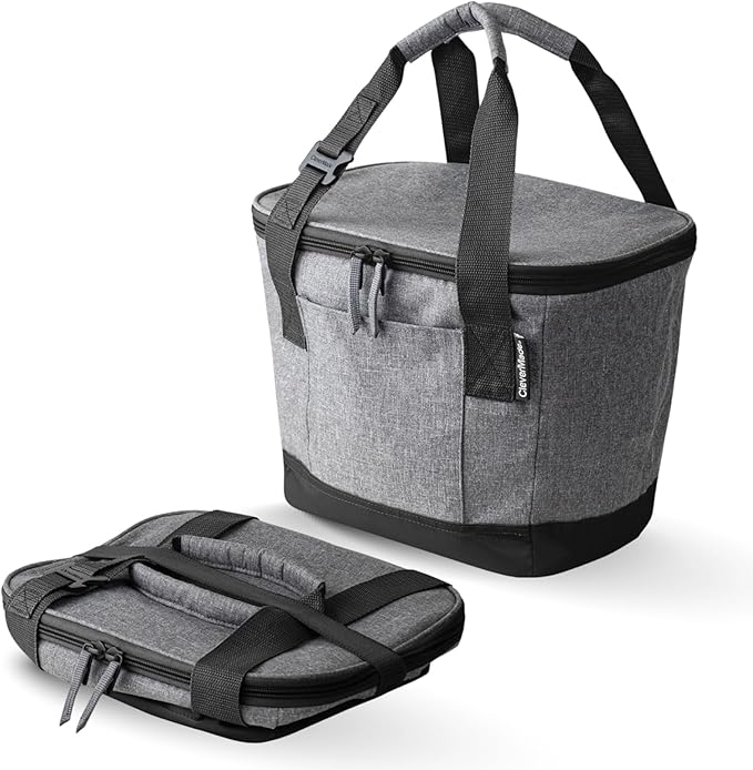 CleverMade Leakproof Collapsible Insulated Cooler Bag, Portable Foldable Soft Side Tote Holds 18/30/50 Cans, Lunch & Cold ...