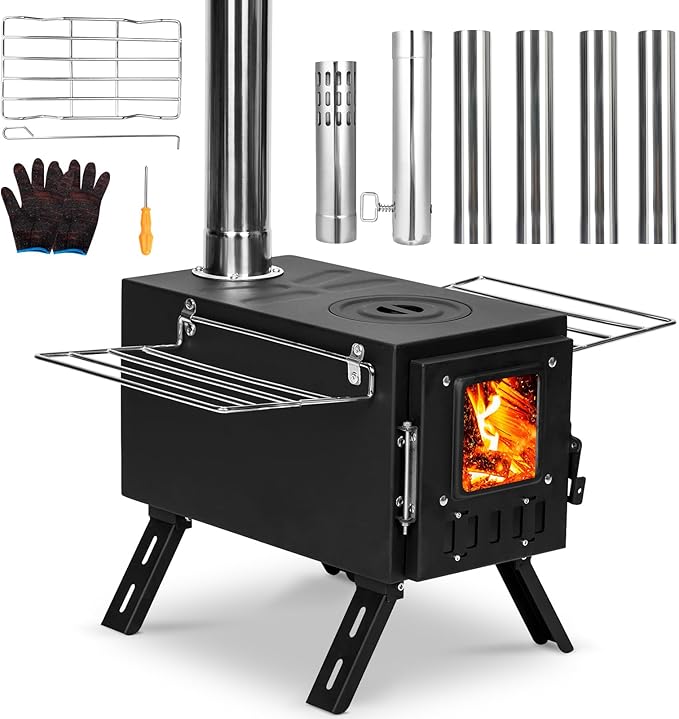 Upgraded Portable Wood Stove for Camping, YRenZ Compact Tent Stove with Large Firebox, High Airtightness for Outdoor Cooki...