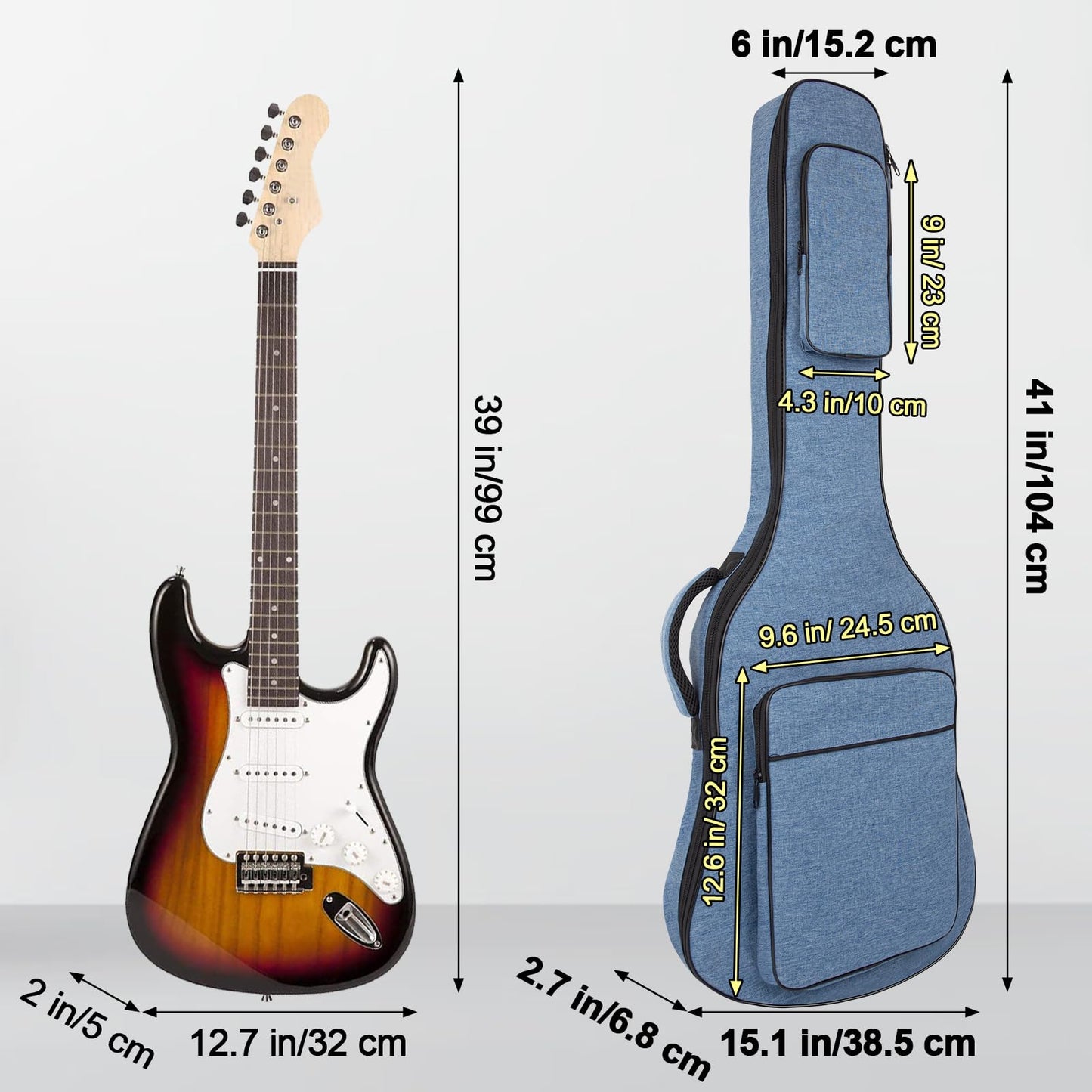 Muztop 39 Inch Electric Guitar Bag Soft Guitar Case, 11 Mm Thick Padded Electric Guitar Gig Bag Waterproof Guitar Backpack With