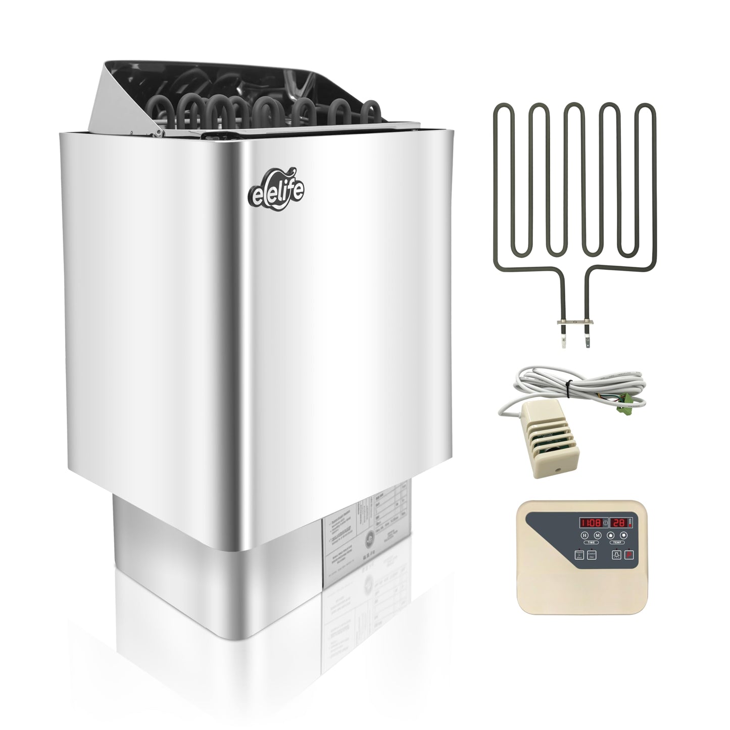 Sauna Heater, 9KW 220V Electric Sauna Stove, Steam Bath Sauna Heater with External Digital Controller, for Cubic Feet, Home Hotel Spa Shower,All stainless steel body (split machine)