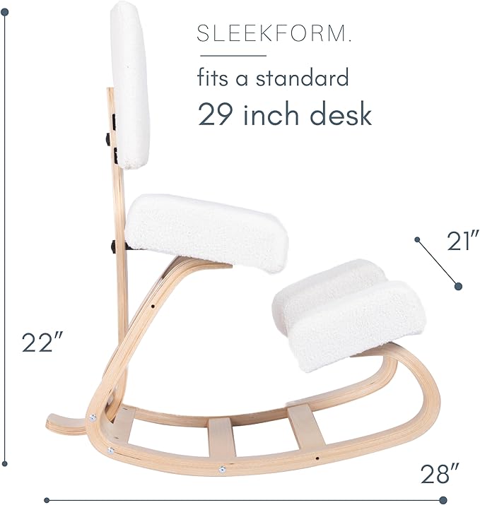 Sleekform East Austin Ergonomic Kneeling Chair with Back Support - Boucle and Wood Ergo Stool for Desk - Best Ergonomic Kneeling Office Chair for Posture and Leg Circulation