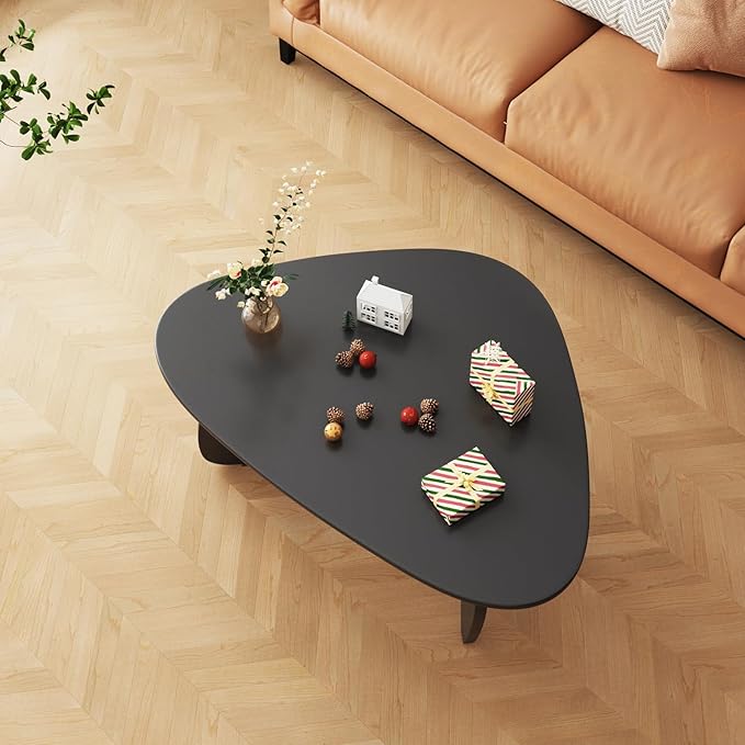 LUCKIIA Coffee Tables Wood Small Farmhouse Coffee Table Mid-Century Modern Wood Center Table for Living Room, Black, 35 Inch
