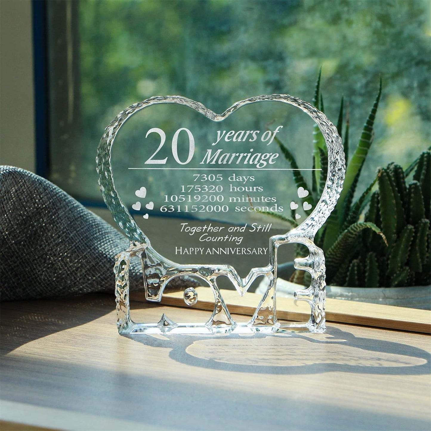 KWOOD Customized Engraved Heart-Shaped Crystal, 20 Year 20th Anniversary Wedding Gifts for Couples Wife Girlfriend Husband Boyfriend (20th Anniversary)