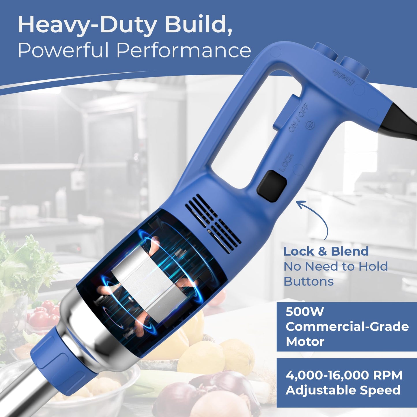 TK Tartle Kitchen Commercial Immersion Blender, Variable Speed, Heavy Duty 500W, 4000-16000 RPM, 20inch Shaft