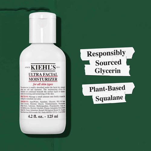 Kiehl's Ultra Facial Moisturizer, for Easy Daily Hydration, Infused with Squalane and Glycerin, Replenishes Moisture Barrier and Softens Skin, Suitable for All Skin Types, Fragrance-Free - 8.4 fl oz