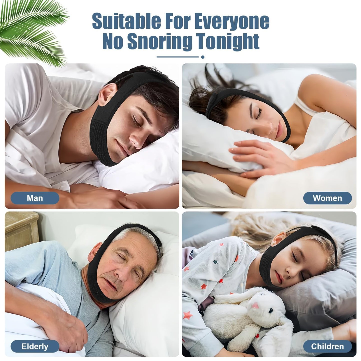 Chin Strap for Sleeping - Anti Snoring Devices - Comfortable Stop Snoring Solution - Adjustable Breathable Sleep Apnea Devices - Simple and Effective Anti Snoring Chin Strap (Black)-GQXBD001