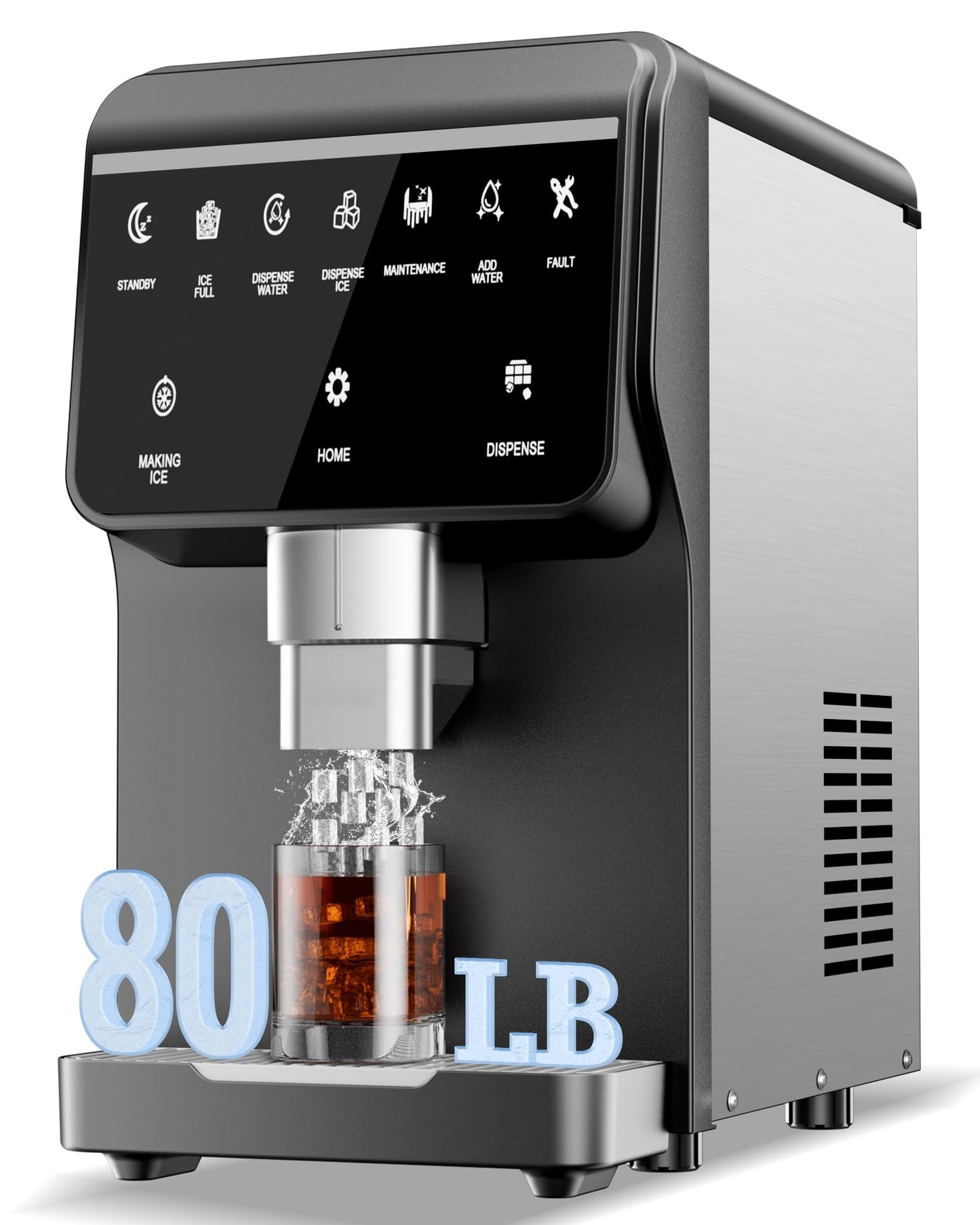 Nugget Ice Maker Machine 80LB/24H, Ice Makers 6 LB Ice Storage, Chewable Pellet, Ice Water, Self-Cleaning Function for Home/Office/Party/RV