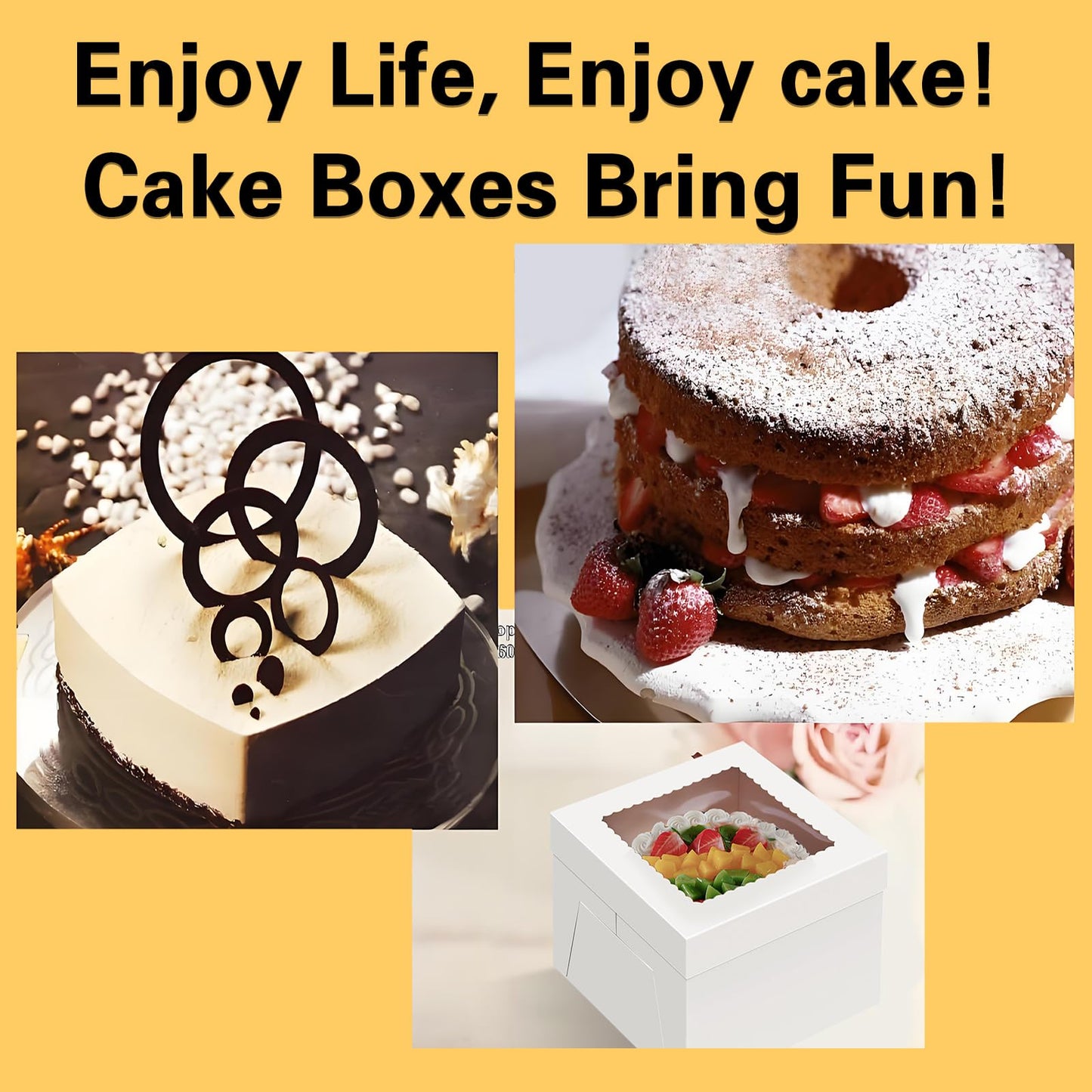 Packpal 20Pack 12 Inch Cake Boxes With Cake Boards (10 boxes & 10 boards), 12X12X8 Inch White Bakery Boxes With Windown For Cajas Pasteles, Cookie, Pastries,Pie, Wedding, Birthday, Valentines Day