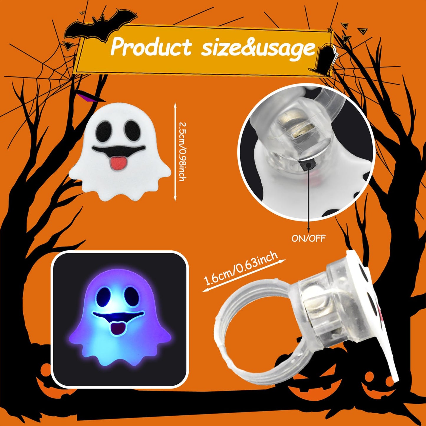 Halloween Light Up Rings 50Pcs Halloween Party Favors Light Up Toys luminous Flash Finger LED Ring Blinking Jelly Rubber Ring for Kids Adults