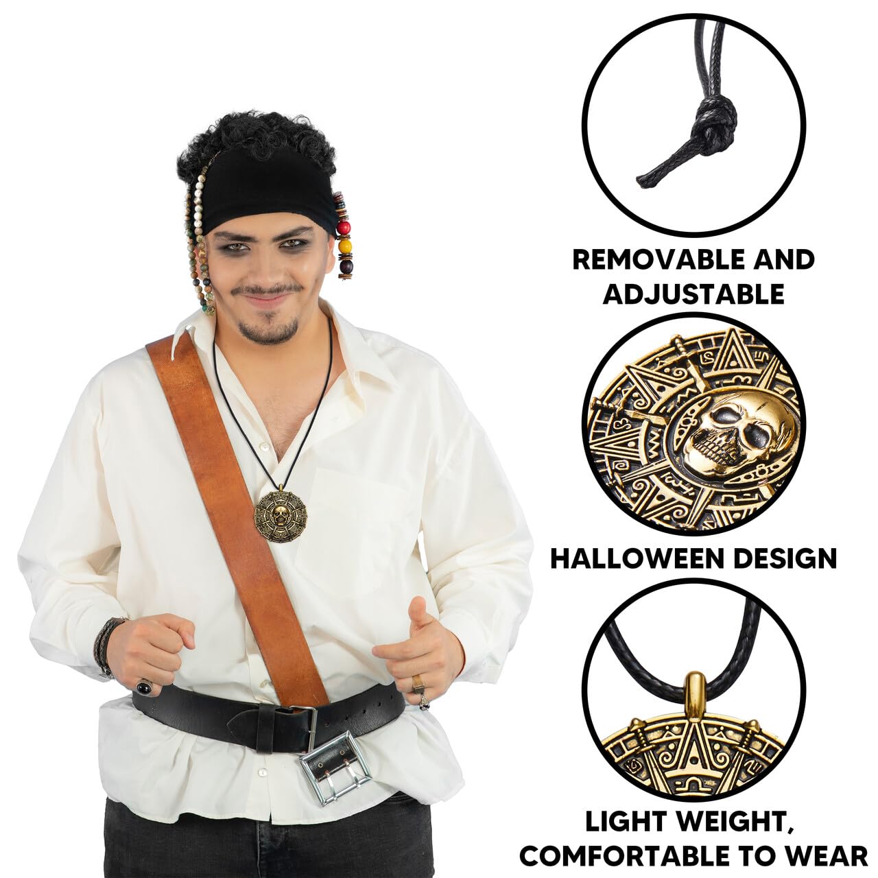 Spooktacular Creations Halloween Pirate Coin Necklace Pirate Skull Necklace Accessories for Men Women Halloween Cosplay, Pirates Costume, Halloween Dress Up Party Favors