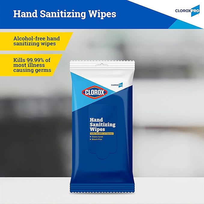 Clorox Pro Alcohol Free Wipes with BZK, 20 Ct Resealable Pouch - Travel Hand Wipes, Pack of 2