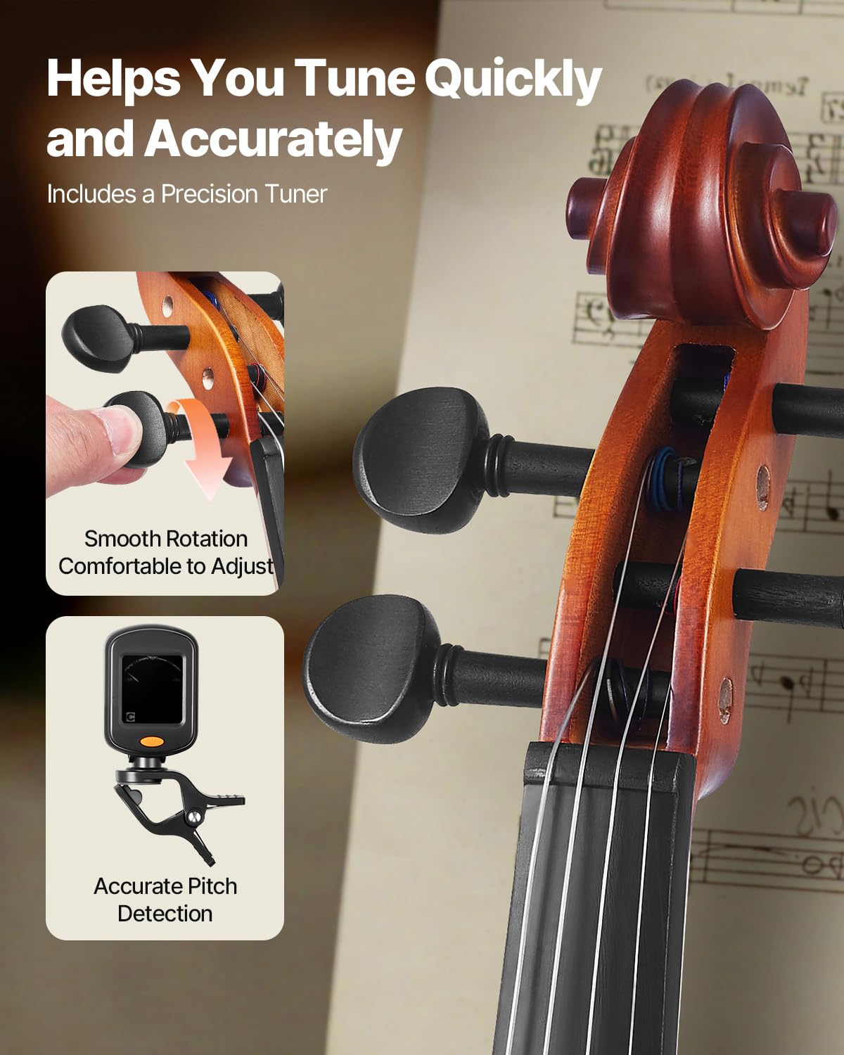 Vevor Violin 4/4 Full Size For Adults, Violin Fiddle Set For Beginners Student With Hard Case, Rosin, Bow, Shoulder Rest,Bridge,
