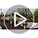 Romadedi Mini Lanterns Decorative for Centerpiece: 10pcs Hanging Small Gold Lantern Bulk with Flickering LED Candles for W...