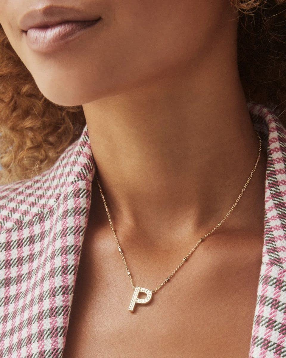 Kendra Scott Letter P Pendant Necklace for Women, Fashion Jewelry, 14k Gold-Plated Brass, Gold Metal, Letter P