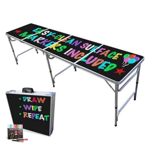 PartyTable 8 Foot or 4 Foot Portable Folding Adjustable Table w/Erasable Surface - Perfect for Art, Classrooms, Birthday Parties, Picnics, BBQs & More!