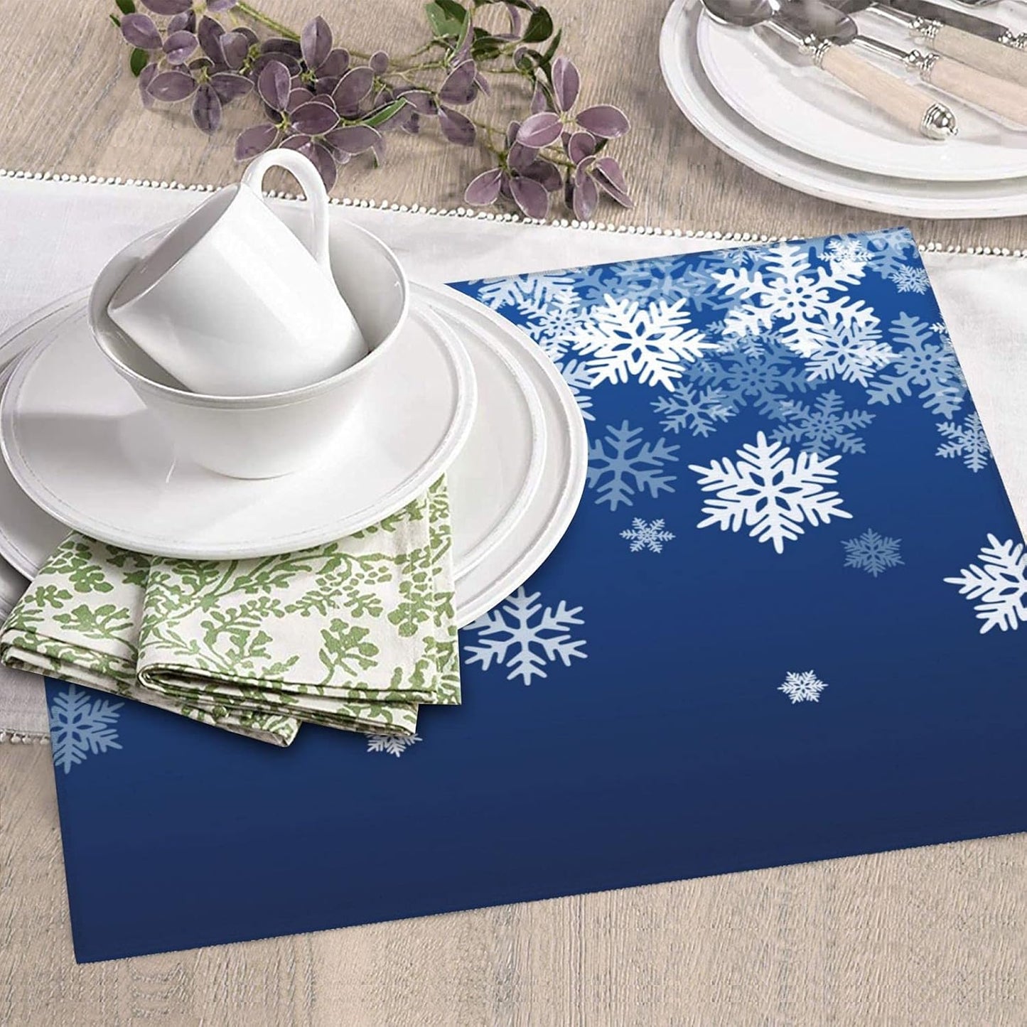 Dish Drying Mat Snowflake Blue Winter Christmas for Kitchen Counter Absorbent 16x18 Inch Microfiber Dishes Plate Glass Dry Draining Pad Reversible Washable