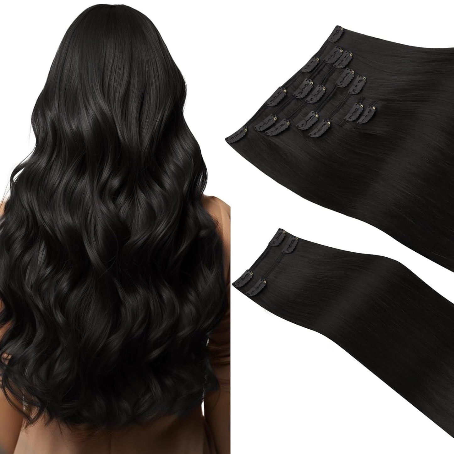 HOTBANANA Clip in Hair Extensions Real Human Hair, 150g 9pcs 20 inch Natural Black Straight Remy Clip in Extensions Full Head fo