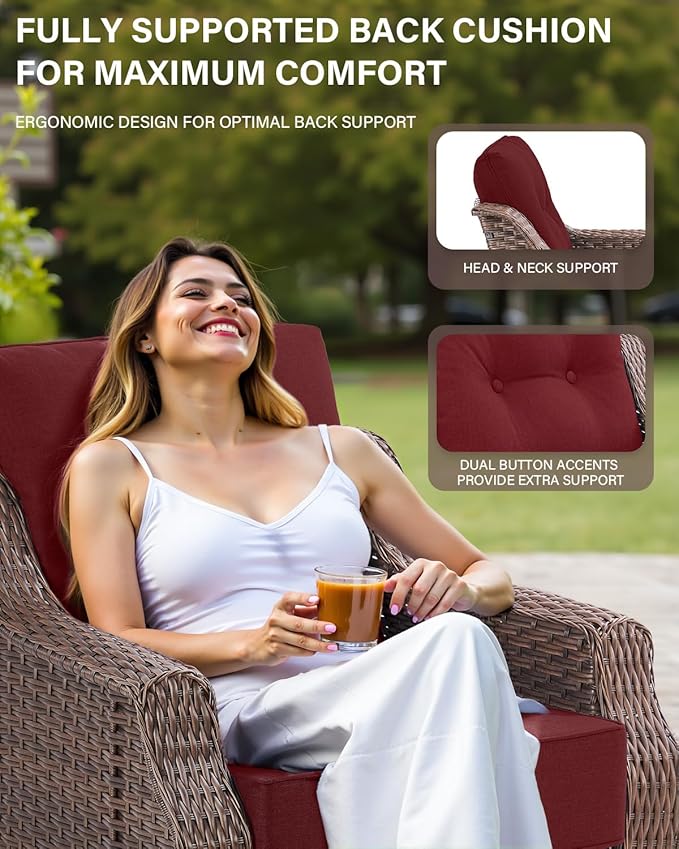 Belord Luxury 6-inch Thick Cushion Patio Furniture Set - Outdoor Swivel Rocker Glider Chairs Set of 4 with Glass Top Side Table, All-Weather Wicker Patio Conversation Set for Deck Balcony Sunroom