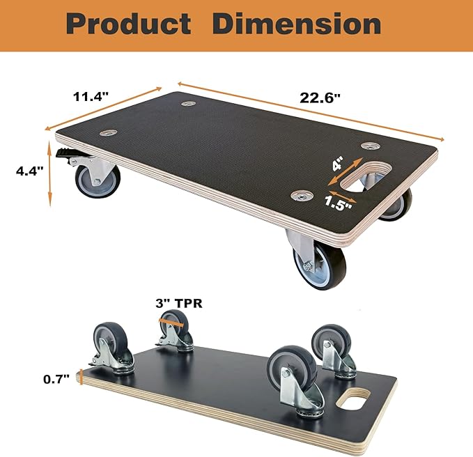 DrTakepeak Anti-Slip Plywood Platform Dolly 2 Swivel + 2 Brake Caster Wooden Cart 550 Lbs Capacity (2 Packs per Set) Furniture Transporter Widely Use for Moving Heavy Furnitures,Goods, Green Plants