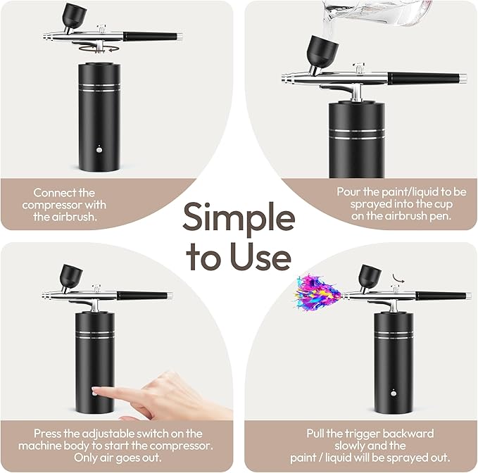 Airbrush Kit with Compressor 30PSI Portable Airbrush Gun Rechargeable Handheld Cordless Air Brush for Nails Art, Painting, Cake Decor, Cookie, Mode, Makeup, Barber (Black)