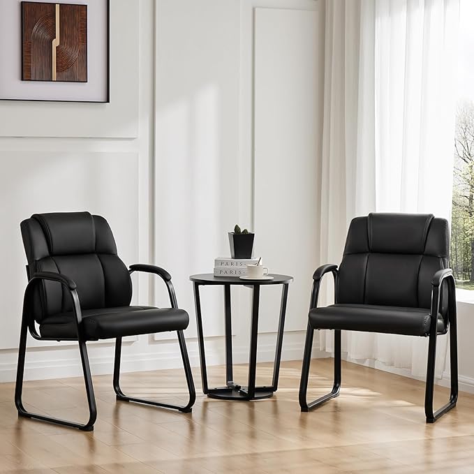 Sweetcrispy Waiting Room Guest Chair Set of 2, Stationary Office Reception Chairs No Wheel, Comfy Padded Arms and Seld Bas...