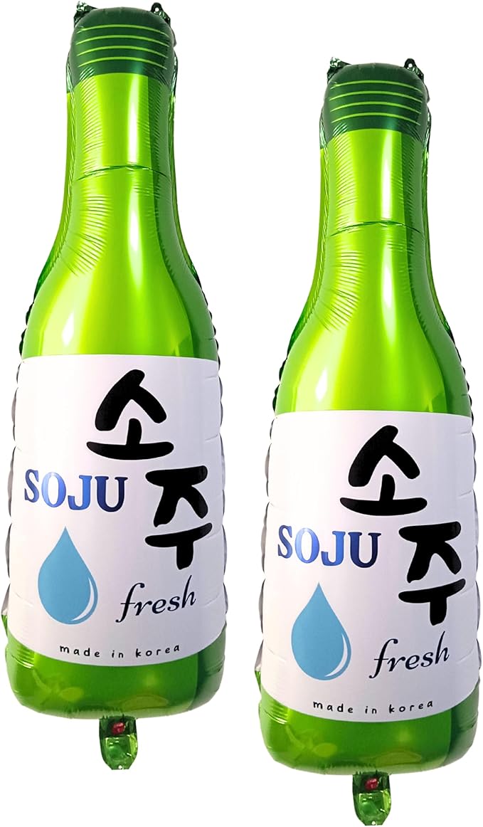 30" Soju Bottle Foil Balloons (set of 2, with straw) 21st Birthday Decorations Korean Decor, Reusable Inflatable Karaoke K...