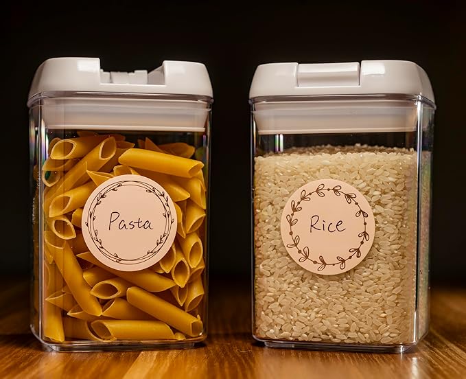 MONEST Waterproof & Oil Resistant Jar & Lid Stickers - Pantry/Canning, Spice & Bottle Labels (Rose Gold Flower)