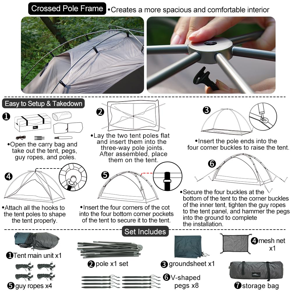 Soomloom Hiking Tent RENATTA 2P Lightweight Spacious Comfortable Camping Windproof Waterproof UV Protection Ventilation Easy Setup 2-Person Camping Shelter
