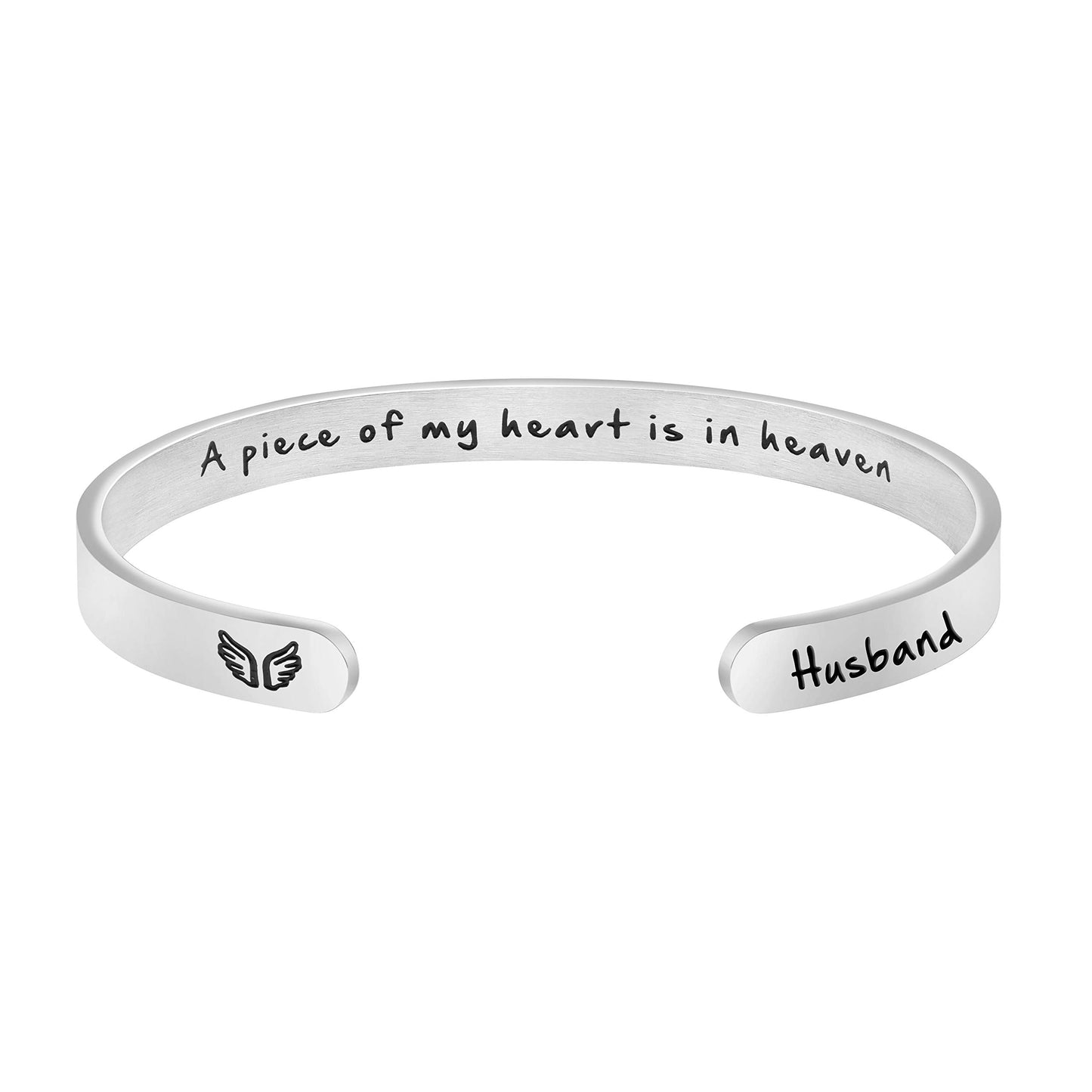 JoycuFF A Piece Of My Heart Is In Heaven Memorial Jewelry Loss of Husband Sympathy Gifts for Women Remembrance Mantra Cuff Brace