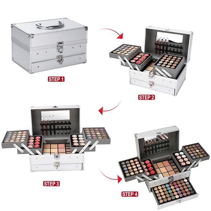 All-in-One Makeup Gift Set Carry All Makeup Kit for Women Full Kit With Aluminum Case Lipgloss Lipstick Concealer Blush Foundation Face Powder Eyeshadow Palette Cosmetic Palette #3